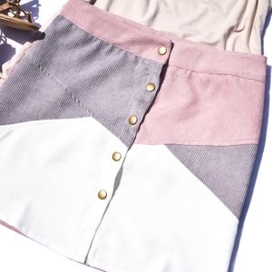 COLOR BLOCK BUTTON CORDUROY MINI SKIRT in pink